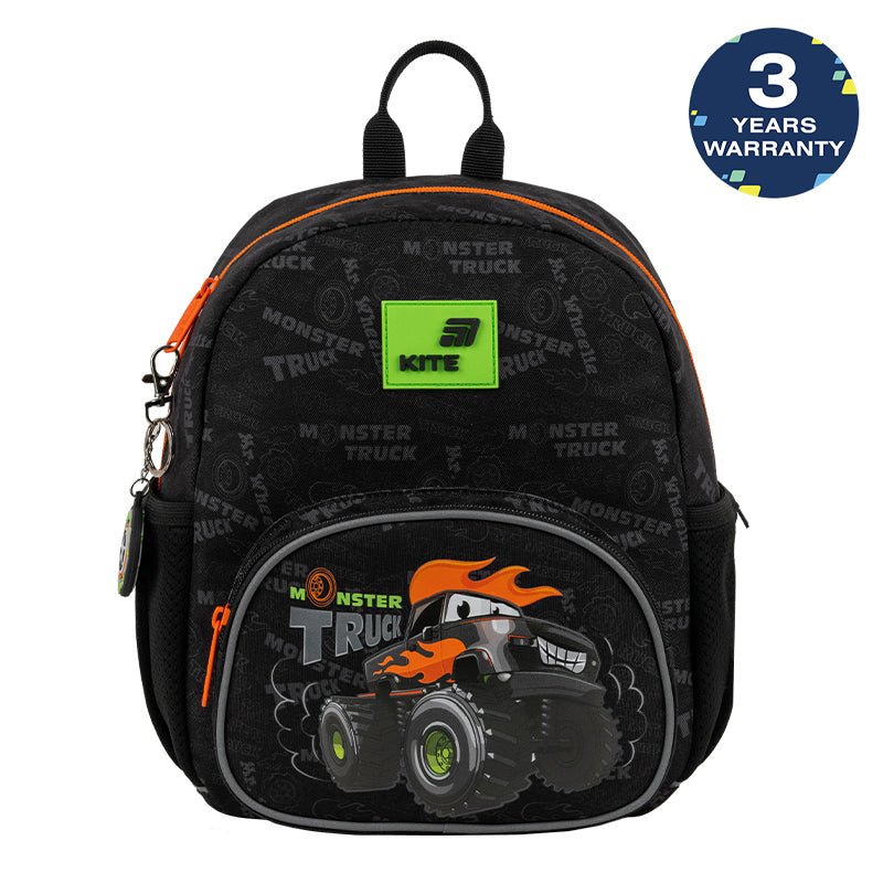Batoh predškolský Kite Kids Monster Truck čierny pre chlapca s príveskom do prípravky