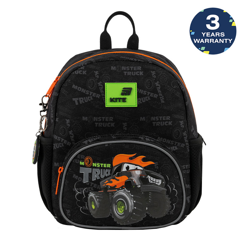 Batoh predškolský Kite Kids Monster Truck čierny pre chlapca s príveskom do prípravky