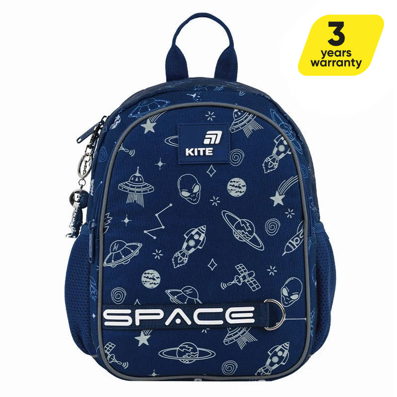 Batoh predškolský Kite In Space ľahký pre chlapcov modrý s príveskom do škôlky