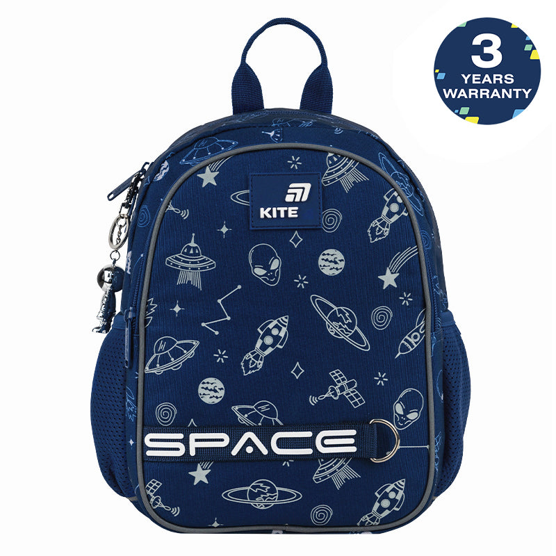 Batoh predškolský Kite In Space ľahký pre chlapcov modrý s príveskom do škôlky