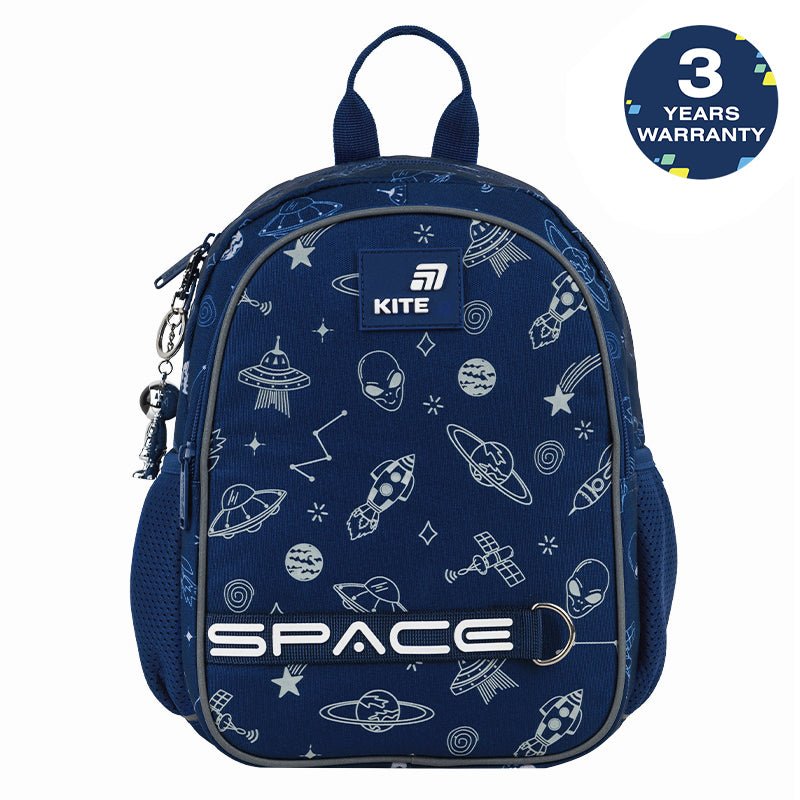 Batoh predškolský Kite In Space ľahký pre chlapcov modrý s príveskom do škôlky