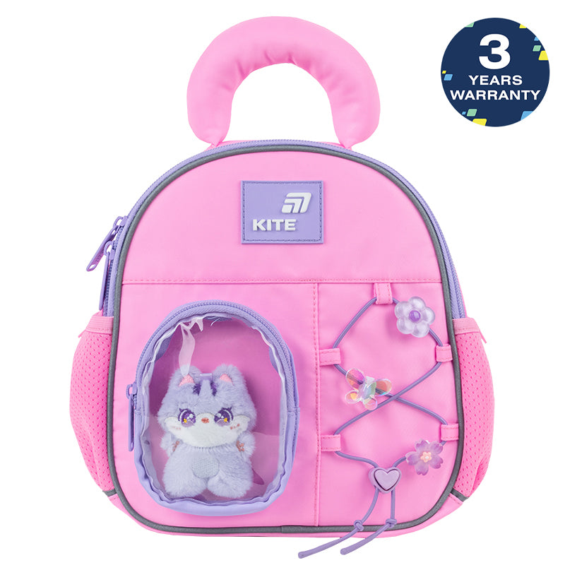 Batoh predškolský Kite Cat&amp;Fun s hračkou pre dievčatko s hrudným popruhom