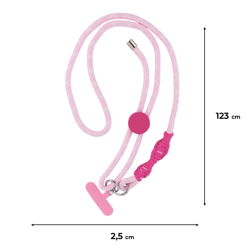 Wymiary różowego paska do telefonu Kite 123 cm długości i 2,5 cm szerokości