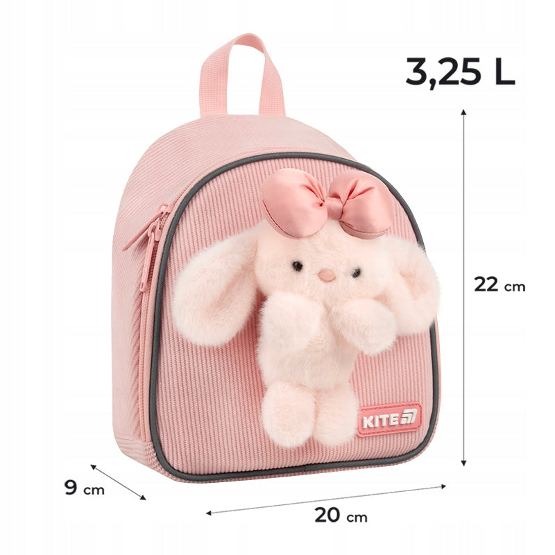 Wymiary miniaturowego welurowego plecaka Kite przedstawione na zdjęciu.