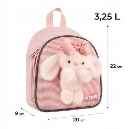 Wymiary miniaturowego welurowego plecaka Kite przedstawione na zdjęciu.