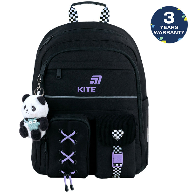 Batoh školský čierny ortopedický pre dievčatá 1-6 trieda Panda Love Kite