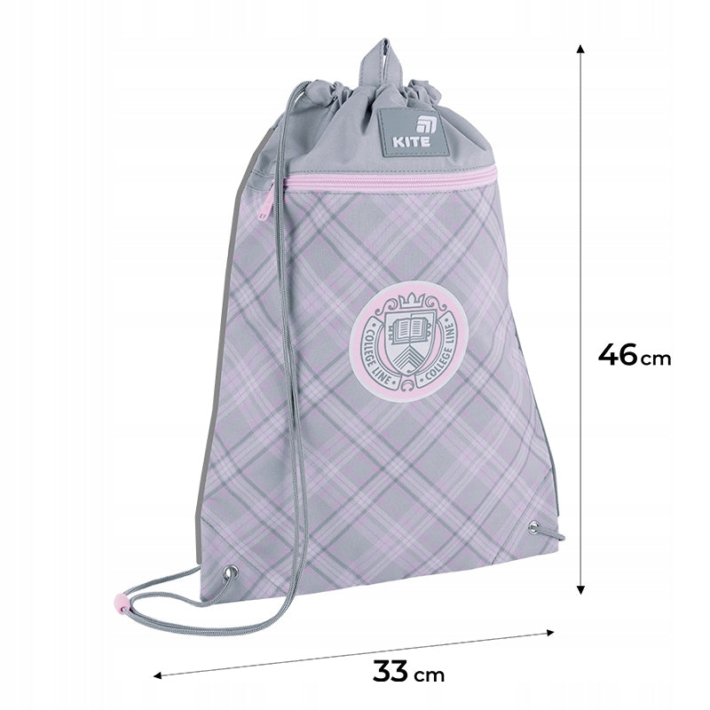 Infografika przedstawiająca wymiary 46x33 cm worka sportowego Kite dla dziewcząt.