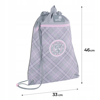 Infografika przedstawiająca wymiary 46x33 cm worka sportowego Kite dla dziewcząt.