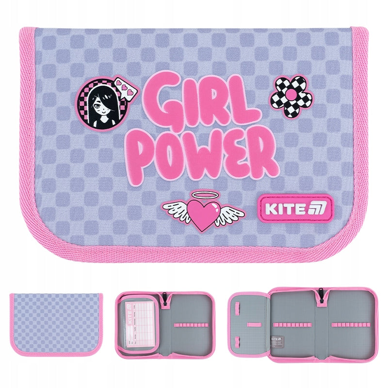 Piórnik Kite K26-621-5 Girl Power w kratkę – ujęcia z różnych stron.