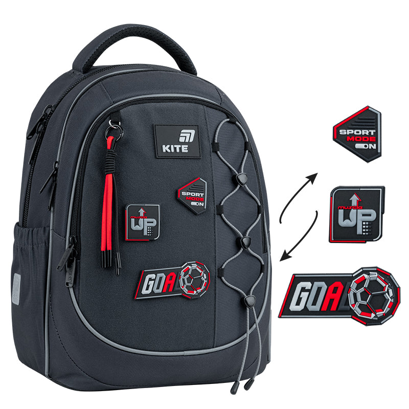 Batoh školský Kite Sport Mode ortopedický ľahký pre chlapcov sivý s nášivkami do školy