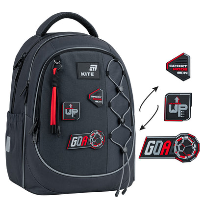 Batoh školský Kite Sport Mode ortopedický ľahký pre chlapcov sivý s nášivkami do školy