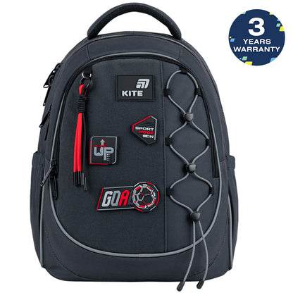Batoh školský Kite Sport Mode ortopedický ľahký pre chlapcov sivý s nášivkami do školy