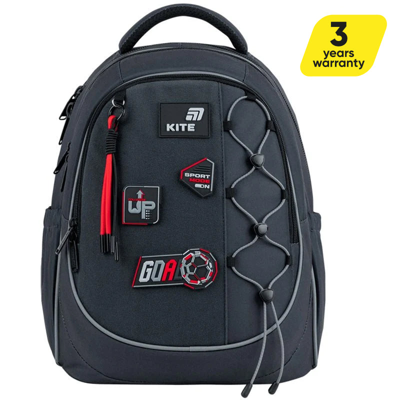 Batoh školský Kite Sport Mode ortopedický ľahký pre chlapcov sivý s nášivkami do školy
