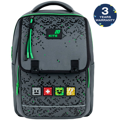 Ortopedický batoh školský na magnet pre chlapcov 1.-6. trieda sivý Kite Pixel