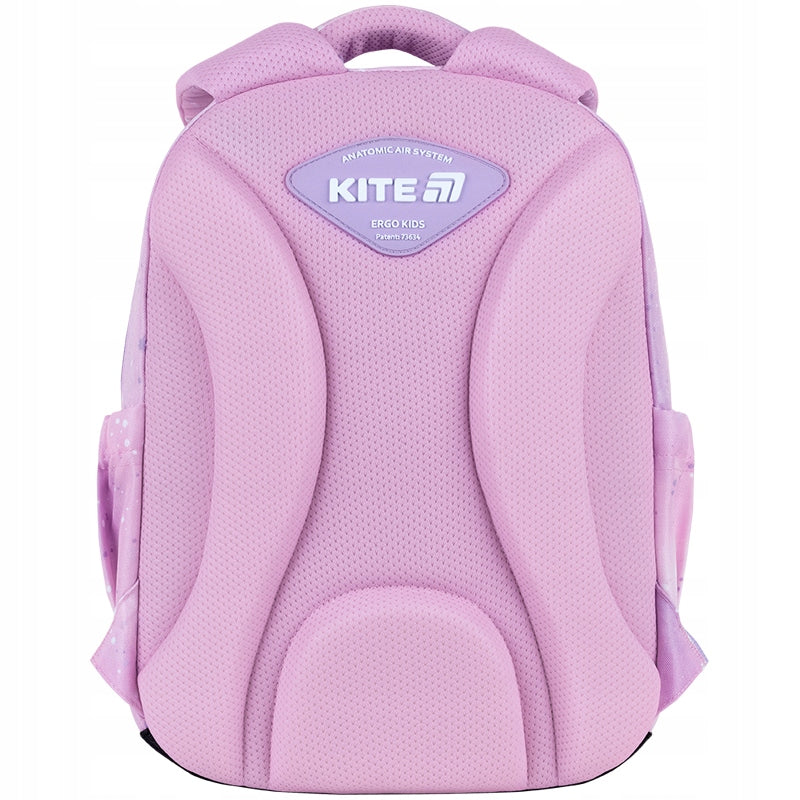 Ortopedyczne plecy Ergo Kids w różowym plecaku Kite dla dziewczynki.