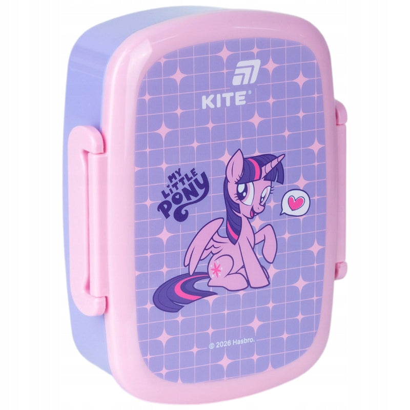 Kolorowy lunchbox ze sztućcami Kite My Little Pony dla dziewczynek.