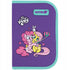 Przedni panel fioletowego piórnika z kolorowym nadrukiem 3D przedstawiającym postacie My Little Pony.
