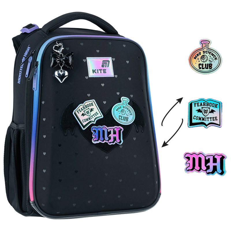 Ortopedická školská taška pre dievčatá 1. – 4. ročník so záplatami Monster High Kite