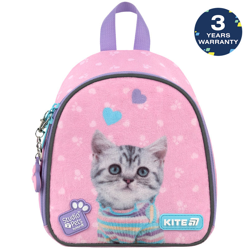 Batoh predškolský Kite Studio Pets pre dievča ružový s mačičkou a plyšovým panelom