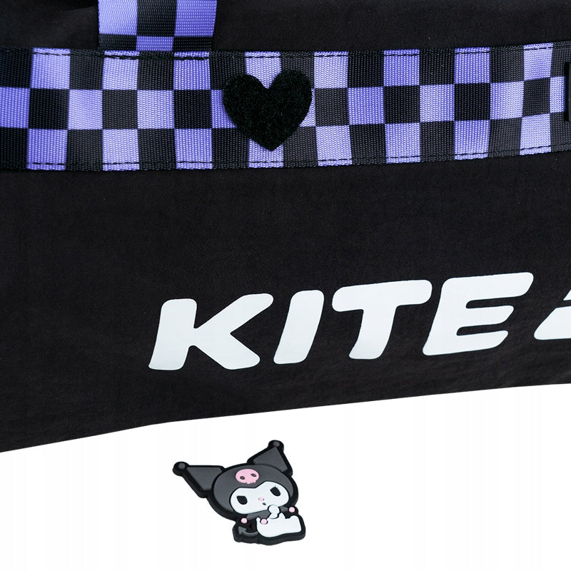 Torba czarna sportowa Kuromi Kite nadruk 3D i wzór w kratkę