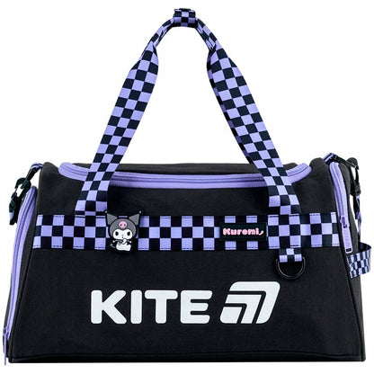 Torba czarna sportowa Kuromi Kite licencjonowany wzór w kratkę