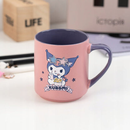 Stylowy różowy kubek Kuromi o pojemności 350 ml, idealny do gorących i zimnych napojów