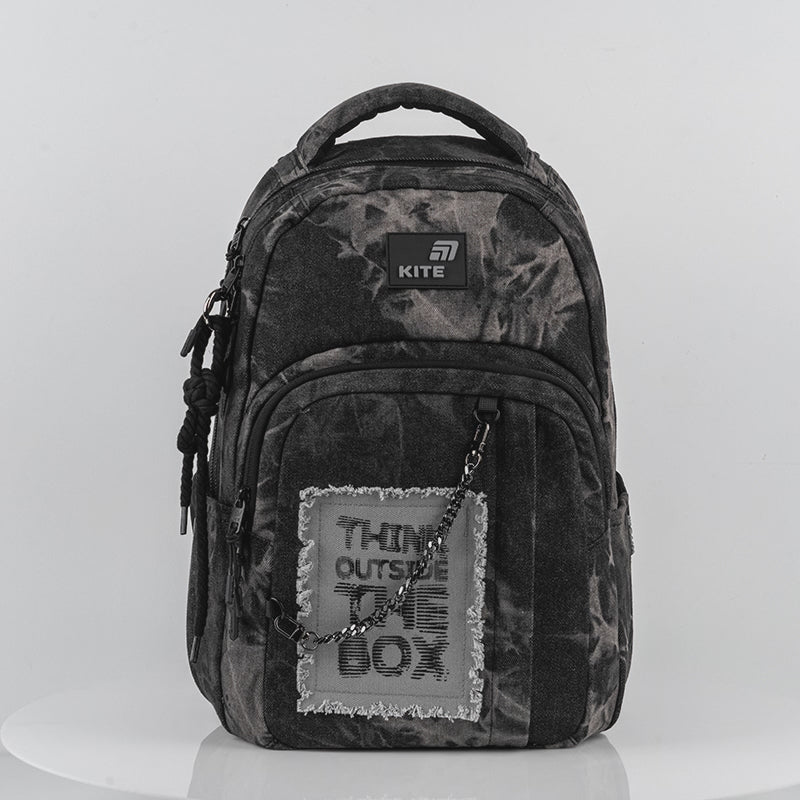 Čierny batoh školský pre chlapcov 9–12 rokov s retiazkou Kite Denim Core