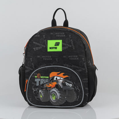 Batoh predškolský Kite Kids Monster Truck čierny pre chlapca s príveskom do prípravky