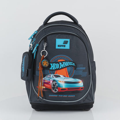 Batoh školský ortopedický Hot Wheels Kite pre chlapcov s príveskom