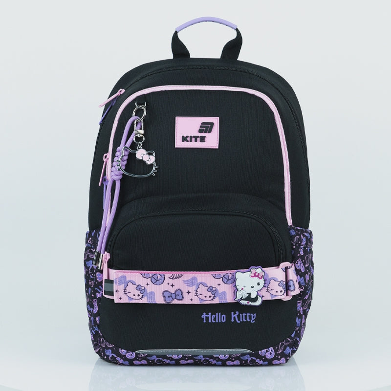 Čierny batoh školský Hello Kitty pre dievčatá s ortopedickým chrbtom Kite