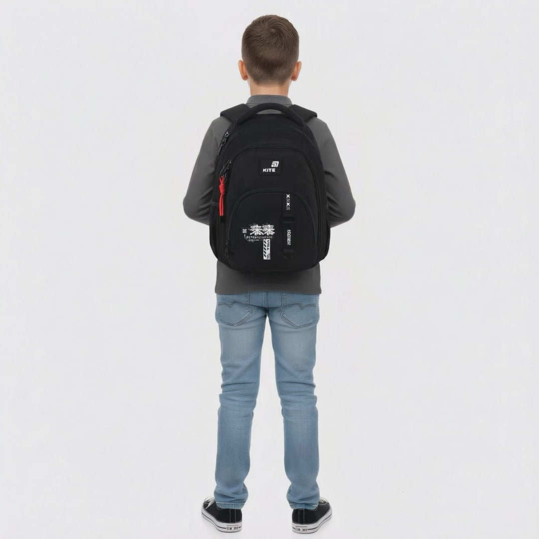 Batoh školský Kite Anime Boy ortopedický pre chlapcov čierny viackomorový
